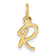 14k Yellow Gold Script Initial R Pendant, Cursive Letter Charm with Polished Finish