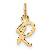 14k Yellow Gold Script Initial R Pendant, Cursive Letter Charm with Polished Finish
