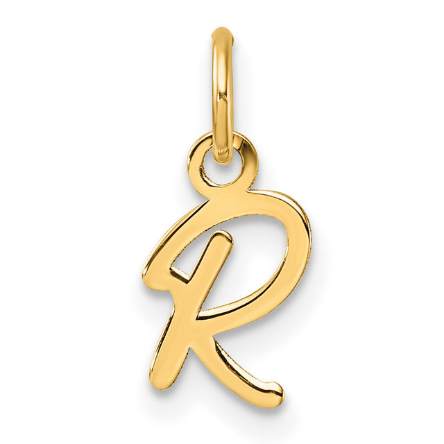14k Yellow Gold Script Initial R Pendant, Cursive Letter Charm with Polished Finish