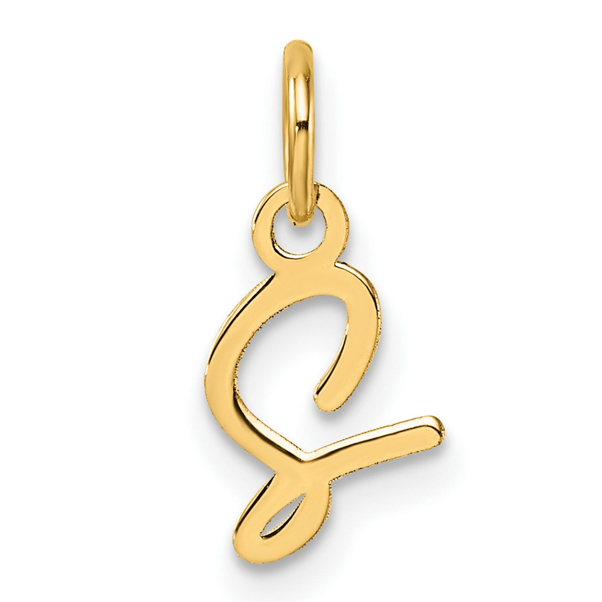 14k Yellow Gold Arabic Letter Ayn Pendant, Polished Script Calligraphy Design
