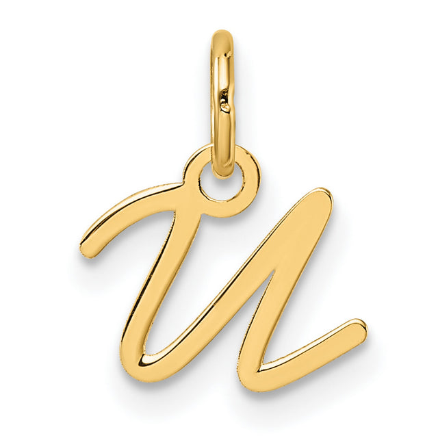 Uppercase Letter U Initial Charm Pendant in Real 14k Yellow Gold