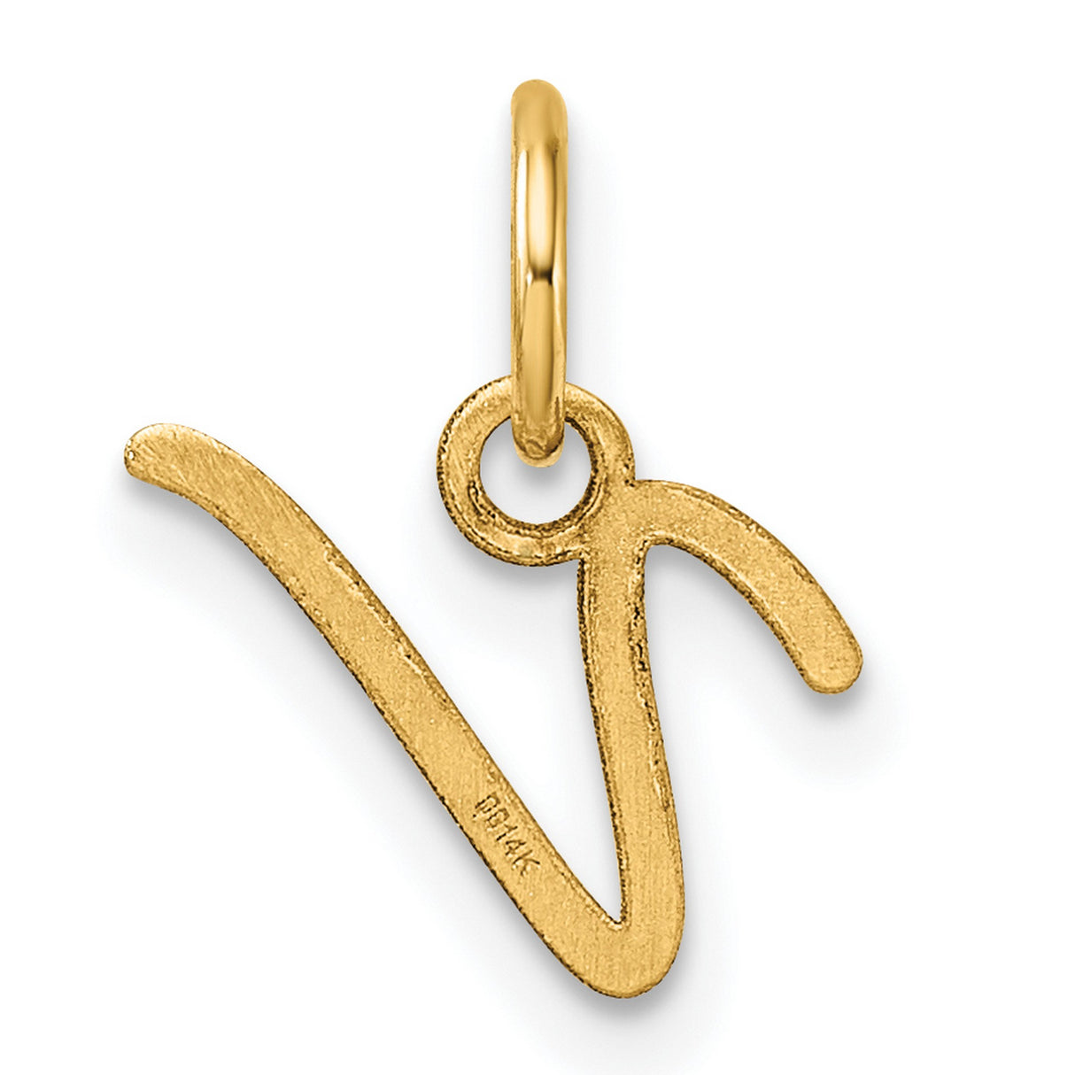 14k Yellow Gold Script V Pendant, Cursive Letter Charm for Women, Dainty Monogram Jewelry