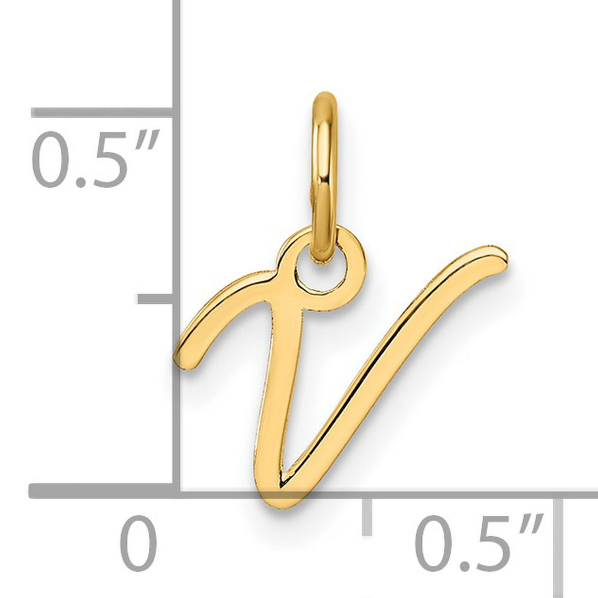 14k Yellow Gold Script V Pendant, Cursive Letter Charm for Women, Dainty Monogram Jewelry
