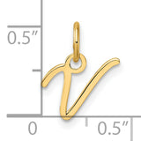 14k Yellow Gold Script V Pendant, Cursive Letter Charm for Women, Dainty Monogram Jewelry