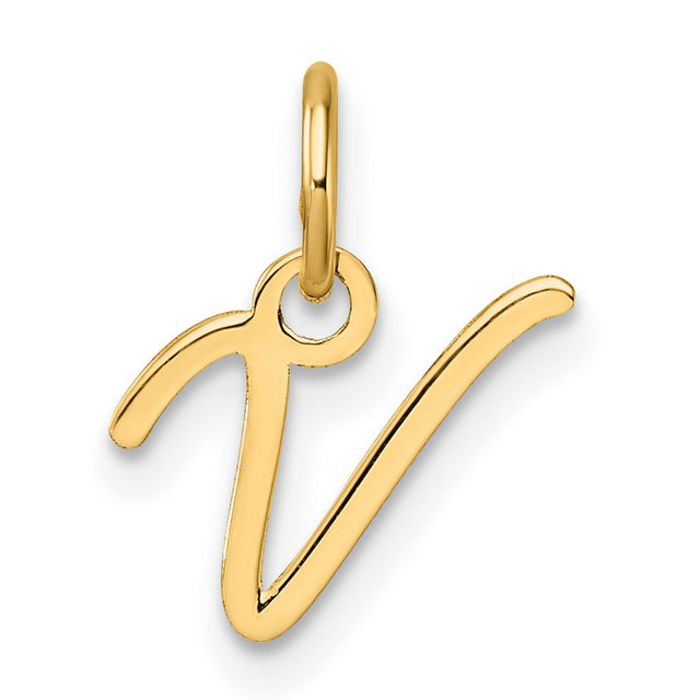14k Yellow Gold Script V Pendant, Cursive Letter Charm for Women, Dainty Monogram Jewelry