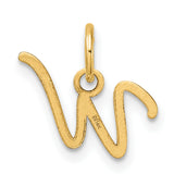 14k Yellow Gold Script W Pendant, Cursive Initial Letter Charm for Women