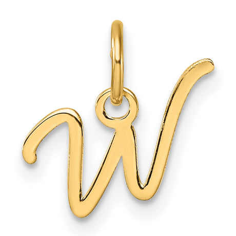 14k Yellow Gold Script W Pendant, Cursive Initial Letter Charm for Women