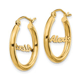 14k Yellow Gold Custom Nameplate Hoop Earrings, Script Font, Personalized Urban Style for Women