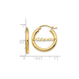 14k Yellow Gold Custom Nameplate Hoop Earrings, Script Font, Personalized Urban Style for Women