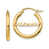 14k Yellow Gold Custom Nameplate Hoop Earrings, Script Font, Personalized Urban Style for Women