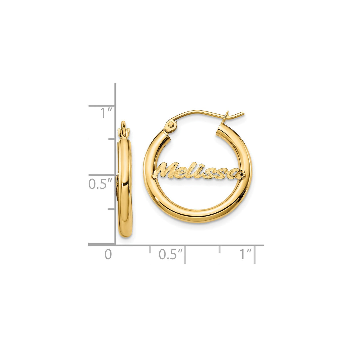 14k Yellow Gold Hoop Earrings with Custom Script Nameplate Design, Personalized for Women