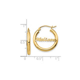 14k Yellow Gold Hoop Earrings with Custom Script Nameplate Design, Personalized for Women