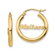 14k Yellow Gold Hoop Earrings with Custom Script Nameplate Design, Personalized for Women