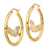 14k Yellow Gold Hoop Earrings with Kiara Script Nameplate, Custom Name Jewelry for Women
