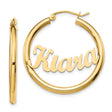 14k Yellow Gold Hoop Earrings with Kiara Script Nameplate, Custom Name Jewelry for Women