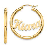 14k Yellow Gold Hoop Earrings with Kiara Script Nameplate, Custom Name Jewelry for Women
