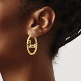 14k Yellow Gold Hoop Earrings with Custom Nameplate Design, Script Font Jessica