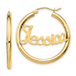 14k Yellow Gold Hoop Earrings with Custom Nameplate Design, Script Font Jessica