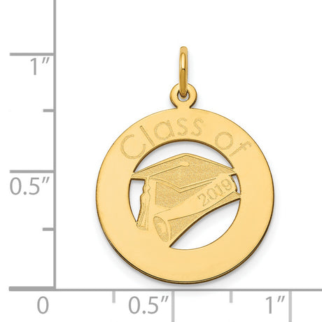 14k Yellow Gold Graduation Pendant with Cap and Diploma Design, Class of 2022 Engraving