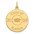 Personalized Graduation Charm Pendant in Real 14k Yellow Gold