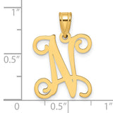 14k Yellow Gold Initial N Pendant, Script Letter Charm, Monogram Jewelry for Women