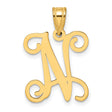 14k Yellow Gold Initial N Pendant, Script Letter Charm, Monogram Jewelry for Women
