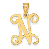 14k Yellow Gold Initial N Pendant, Script Letter Charm, Monogram Jewelry for Women