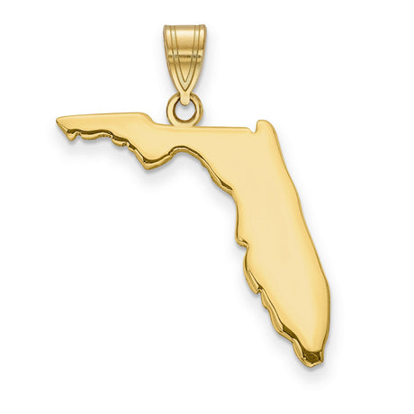14k Yellow Gold Florida State Pendant Charm, Polished Map Outline Jewelry for Women or Unisex