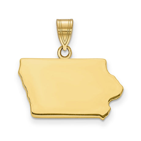 Polished Iowa State Shaped Charm Pendant in Real 14k Yellow Gold