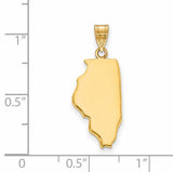 14k Yellow Gold Illinois State Pendant with Polished Finish, Unisex Regional Keepsake Charm
