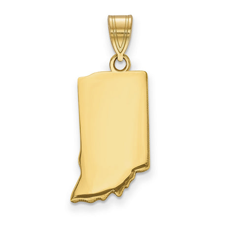 14k Yellow Gold Indiana State Outline Pendant, Polished Map Charm, Minimalist USA Travel Jewelry