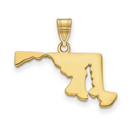 Polished Maryland State Shaped Charm Pendant in Real 14k Yellow Gold
