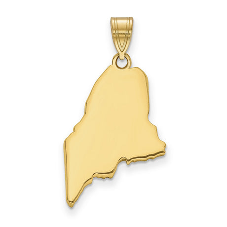 Polished Maine State Shaped Charm Pendant in Real 14k Yellow Gold