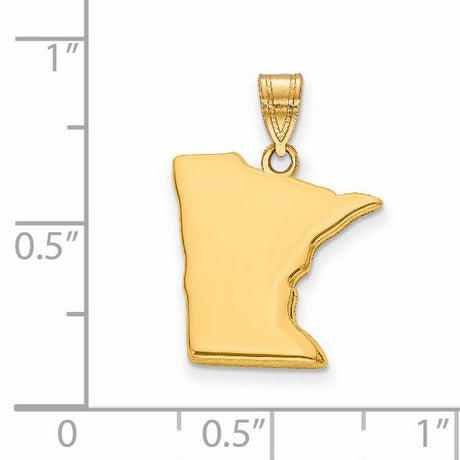 14k Yellow Gold Minnesota State Pendant, Polished Outline Silhouette Charm for Women or Unisex