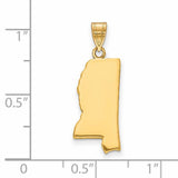14k Yellow Gold Mississippi State Outline Pendant, Polished Map Charm for Women or Unisex Wear
