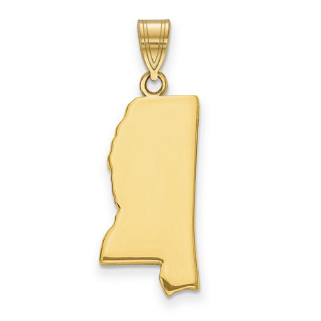 14k Yellow Gold Mississippi State Outline Pendant, Polished Map Charm for Women or Unisex Wear