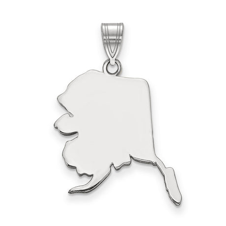 14k White Gold Alaska State Pendant, Polished Map Outline Charm, Minimalist Heritage Jewelry