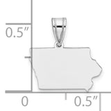14k White Gold Iowa State Pendant, Polished Map Outline Charm, Minimalist Travel Jewelry