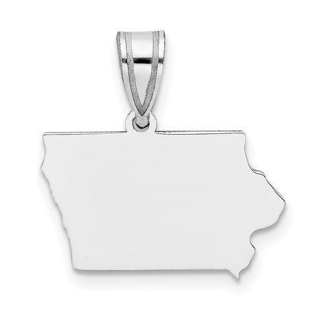 14k White Gold Iowa State Pendant, Polished Map Outline Charm, Minimalist Travel Jewelry