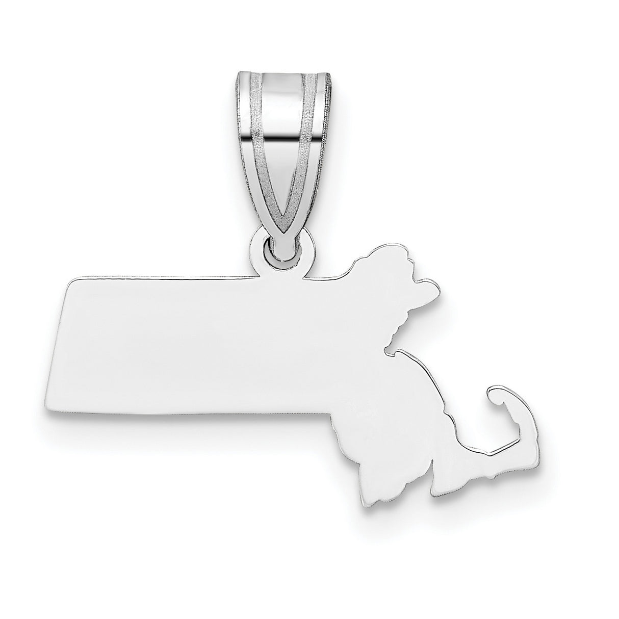 Polished Massachusetts State Shaped Charm Pendant in Real 14k White Gold