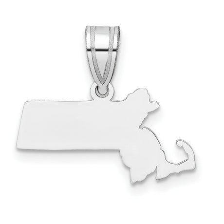 Polished Massachusetts State Shaped Charm Pendant in Real 14k White Gold