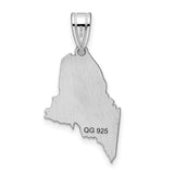 Polished Maine State Shaped Charm Pendant in Real 14k White Gold