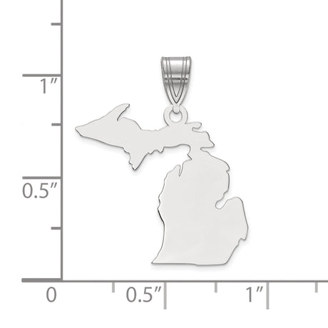 14k White Gold Michigan State Pendant with Upper and Lower Peninsula Outline Map Design