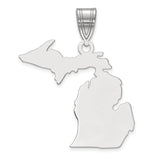 14k White Gold Michigan State Pendant with Upper and Lower Peninsula Outline Map Design