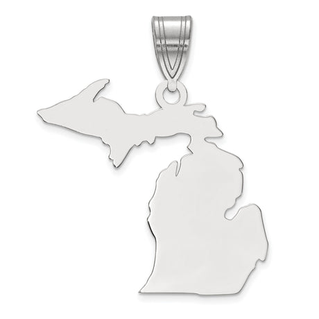 14k White Gold Michigan State Pendant with Upper and Lower Peninsula Outline Map Design