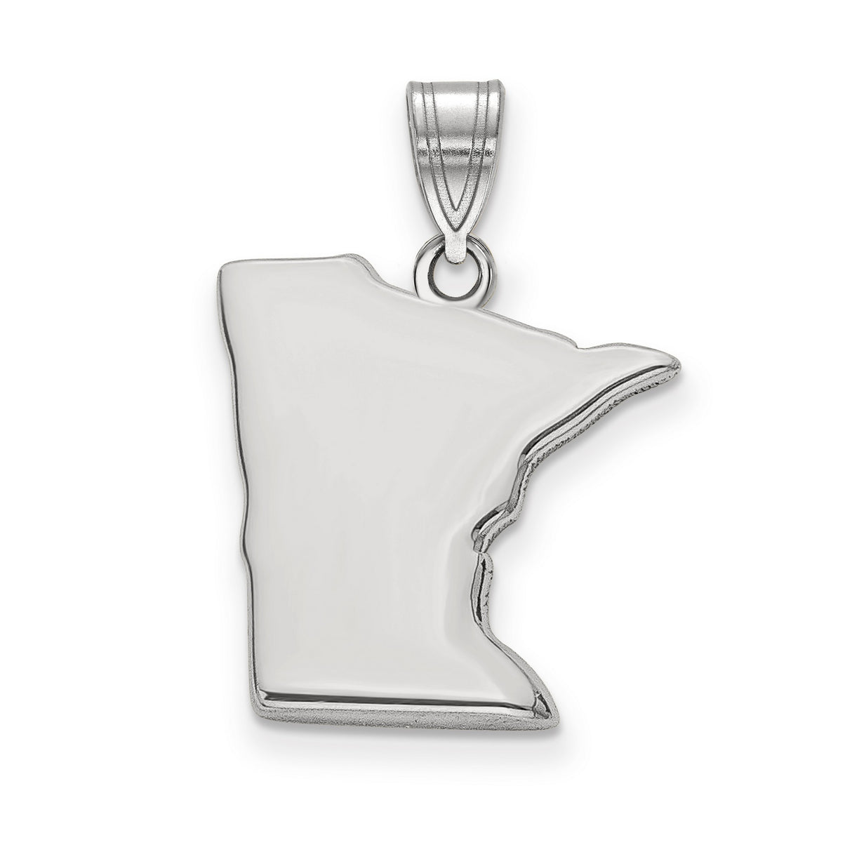14k White Gold Minnesota State Pendant, Polished USA Map Charm for Women and Men