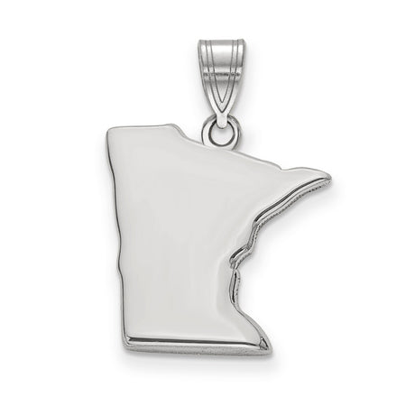 14k White Gold Minnesota State Pendant, Polished USA Map Charm for Women and Men
