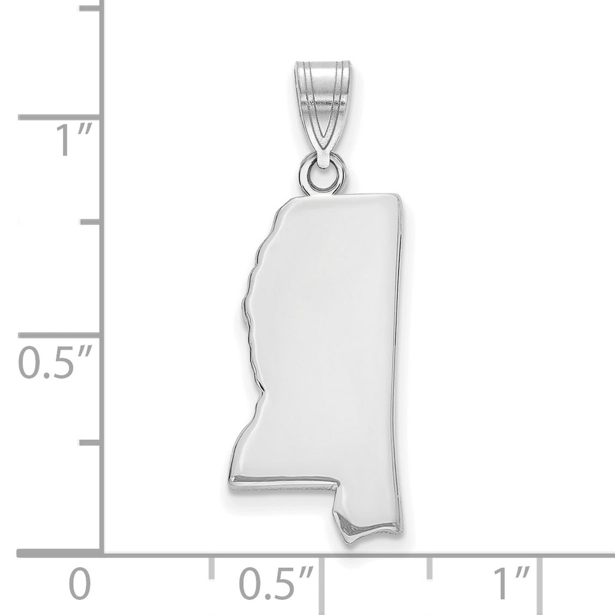 14k White Gold Mississippi State Map Outline Pendant, Polished Minimalist Charm for Women or Unisex Wear