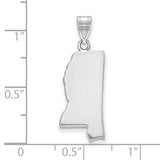 14k White Gold Mississippi State Map Outline Pendant, Polished Minimalist Charm for Women or Unisex Wear