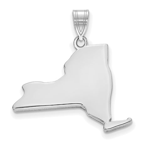 14k White Gold New York Outline Pendant, Minimalist State Map Charm, Unisex Travel Keepsake